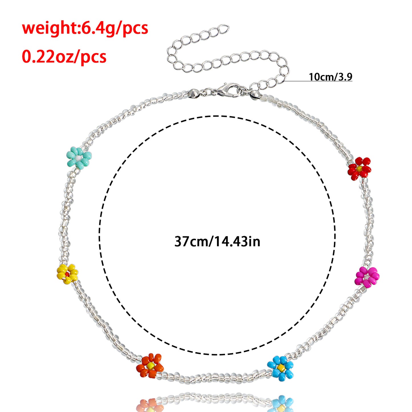 Bohemian Style Daisy Flower Pendant Necklace with Clear White Rice Beads and Geometric Accents in Alloy with Plated Finish for Women