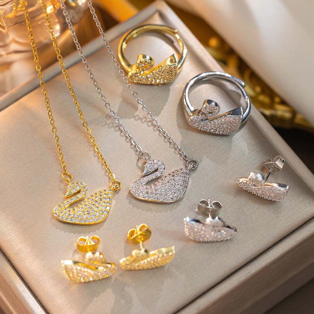 Set di collane da donna minimaliste geometriche in acciaio al titanio con catena a serpente e zirconi micro-pavé