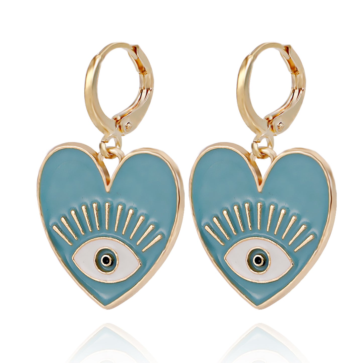 Pendientes Dulces en Forma de Corazón de Ojo de Demonio de Aleación con Acabado Galvanizado para Mujer
