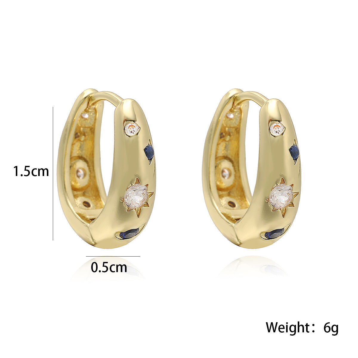 Minimalist Geometric U-Shaped Earrings for Women with Copper Base Plated in 18K Gold and Micro-Paved Zirconia