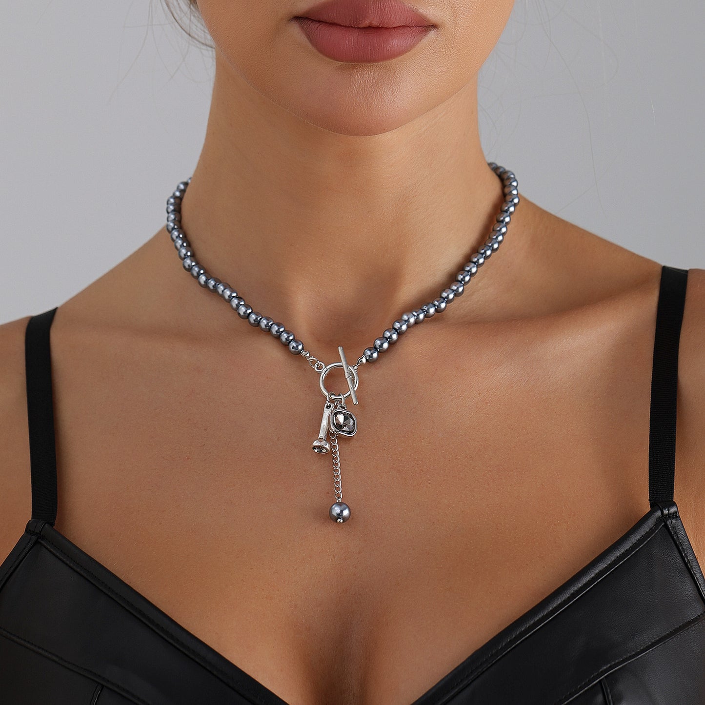 Minimalist Geometric Square Alloy Plated Pendant Necklace with Beads for Women