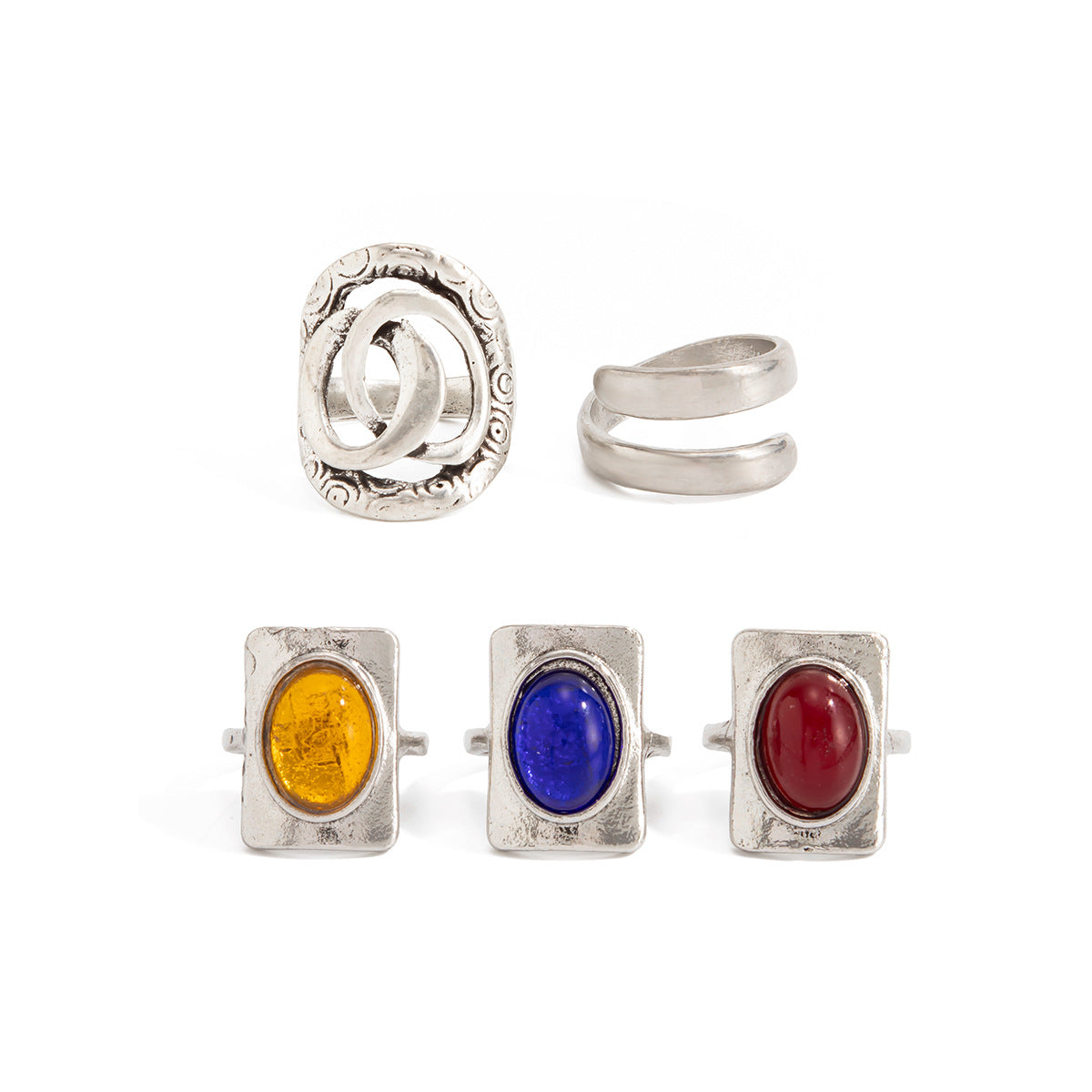 Vintage Square Oval Gemstone Zinc Alloy Plated Ring for Women