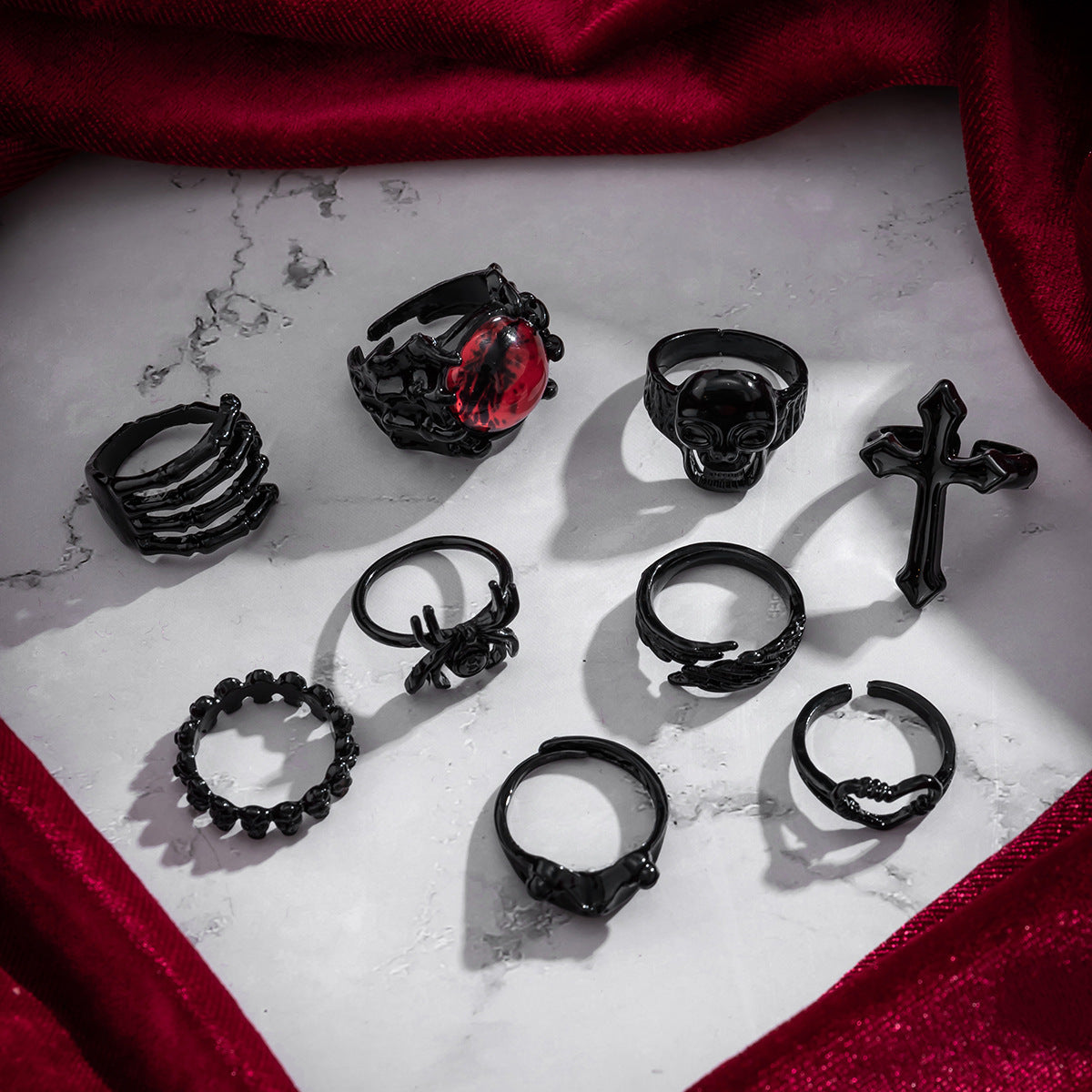 Vintage Punk Hip-hop Geometric Bat Alloy Ring Set for Couples