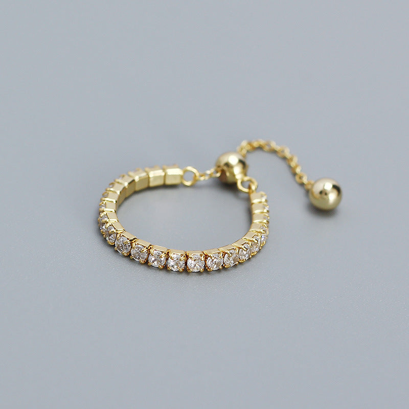 Sweet Streetwear Geometric Round Sterling Silver Plated Cubic Zirconia Stackable Adjustable Ring