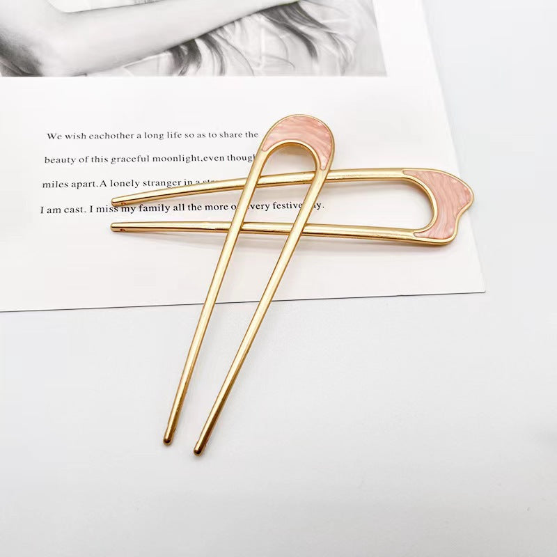 Minimalist Geometric Alloy Plated Hair Fork U-Shaped Hair Pin