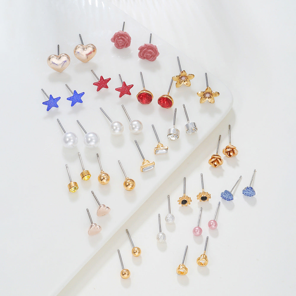 Orecchini a Stella Geometrici d'Ispirazione Vintage con Base in Lega, Intarsio di Strass e Perni in Acciaio Inossidabile da Donna