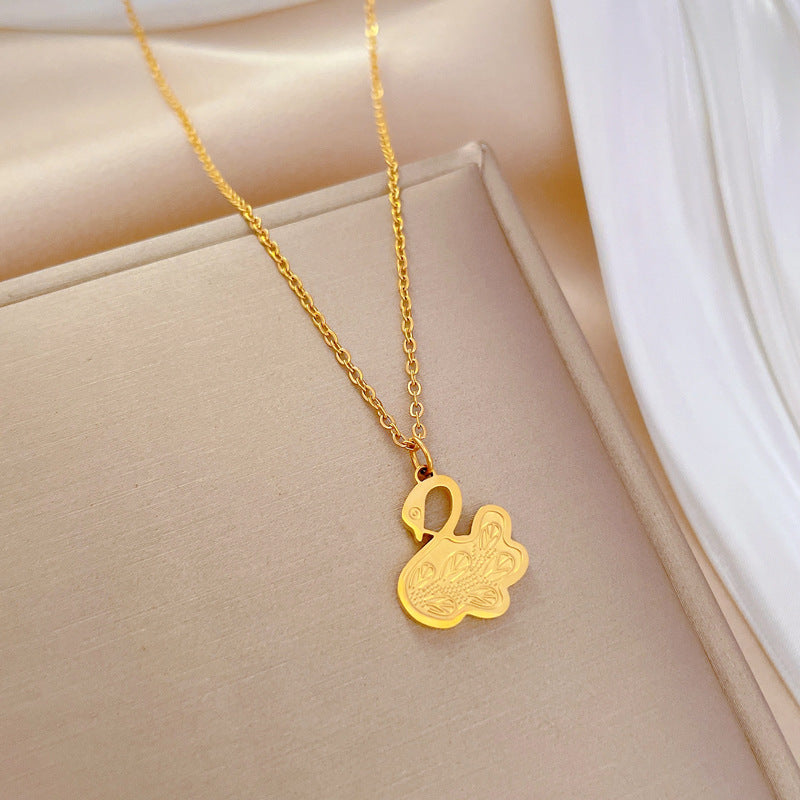 Minimalist Swan Pendant Necklace in Titanium Steel with Gold Plating for Women and Men, Geometric Design Locket Chain Jewelry