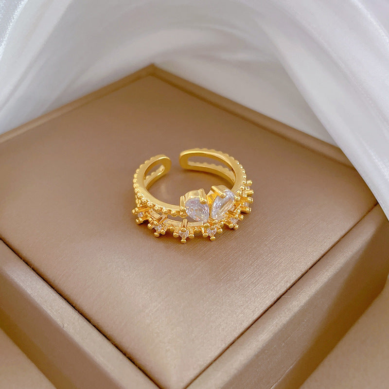 Anello da donna regolabile a forma di farfalla, in ottone placcato oro, stile Kawaii