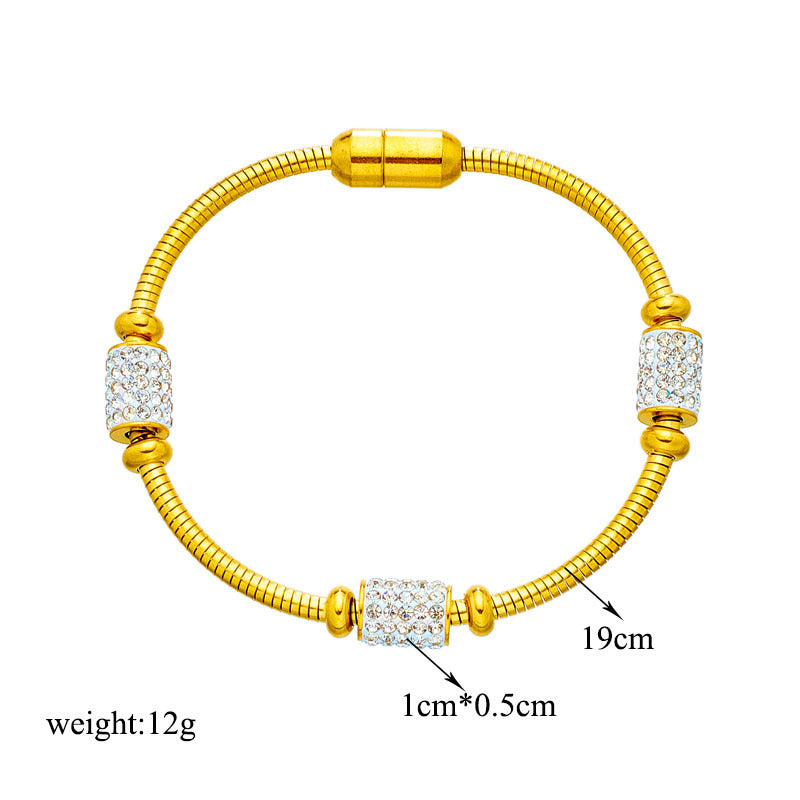 Creative Geometric Round Rhinestone Stainless Steel Bracelet with Magnetic Clasp