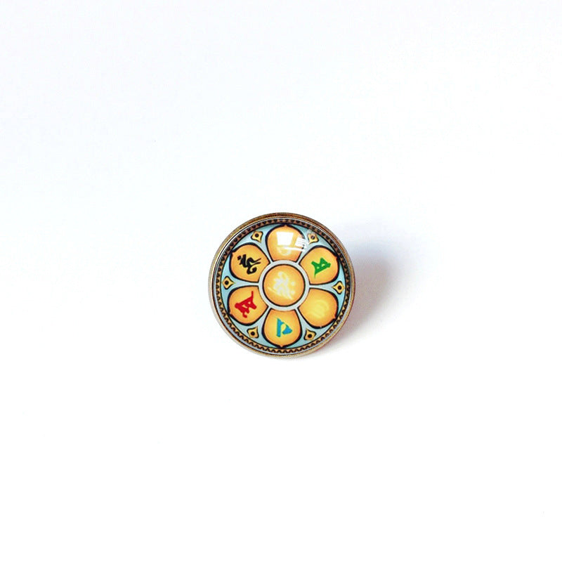 Broche floral vintage bohemio de mandala en latón con acabado chapado para mujeres y hombres
