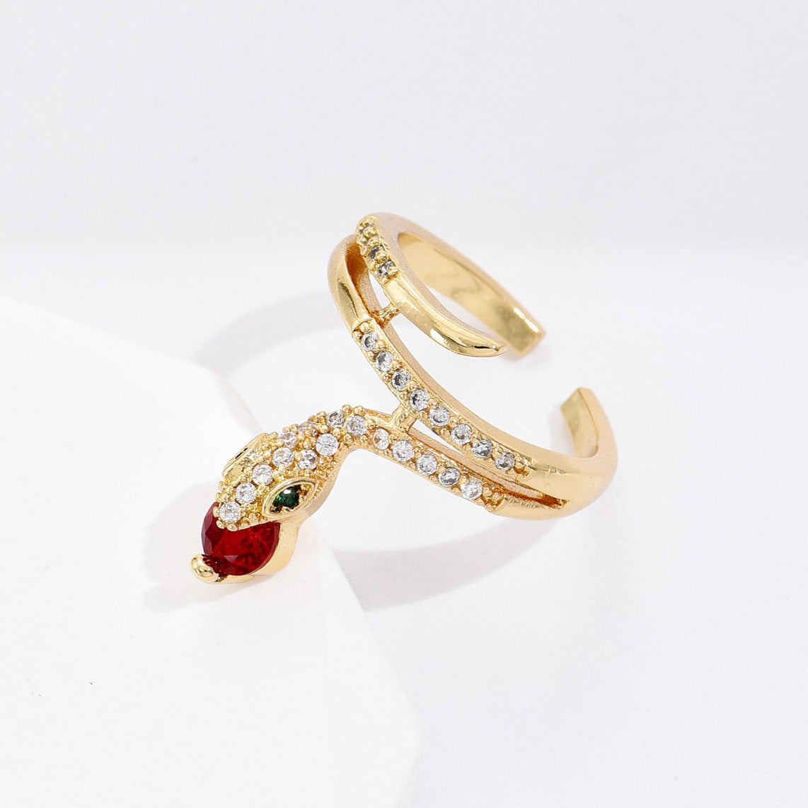 Minimalist Geometric Copper Ring with 18K Gold Plating and Micro-Paved Zirconia for Women
