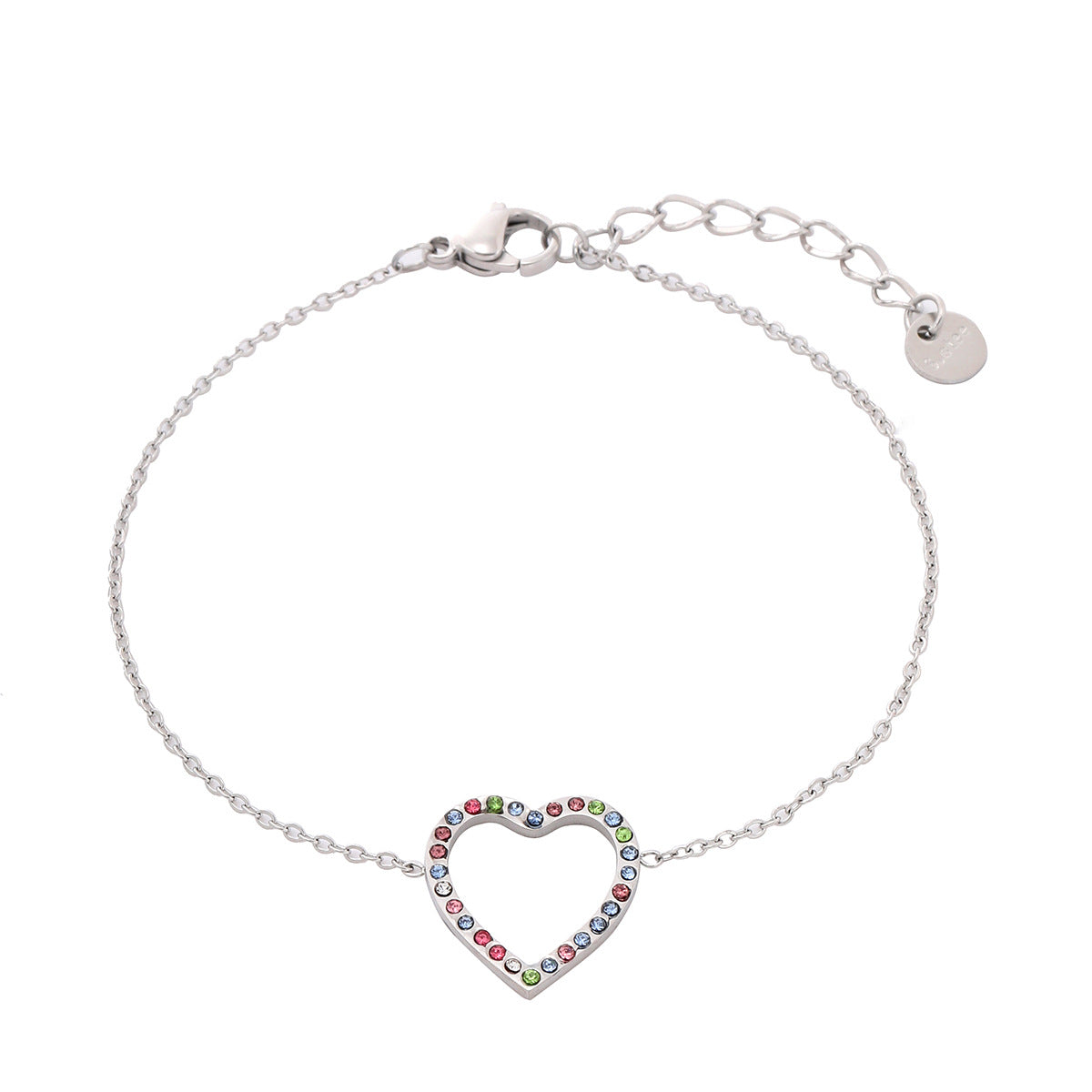 Bracciale da donna in acciaio inossidabile a forma di cuore cavo, alla moda e minimalista, con strass micro-incastonati e finitura placcata