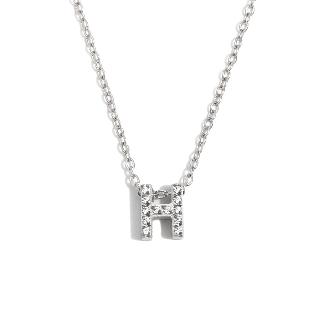 Minimalist Fashion Letter Pendant Necklace for Women Stainless Steel with 18K Gold Plating and Rhinestone Inlay