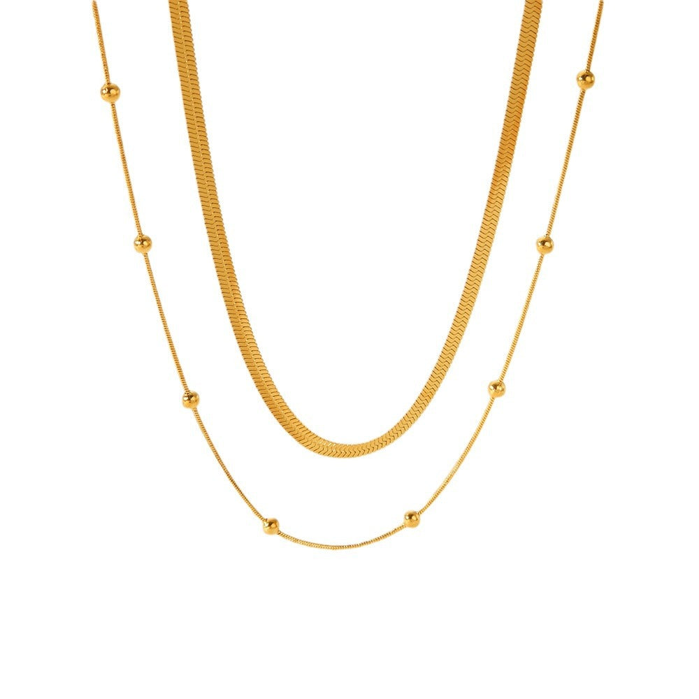 Minimalist Geometric Titanium Steel Multi-Layer Necklace for Women with Plated Finish Snake Chain and Linear Design