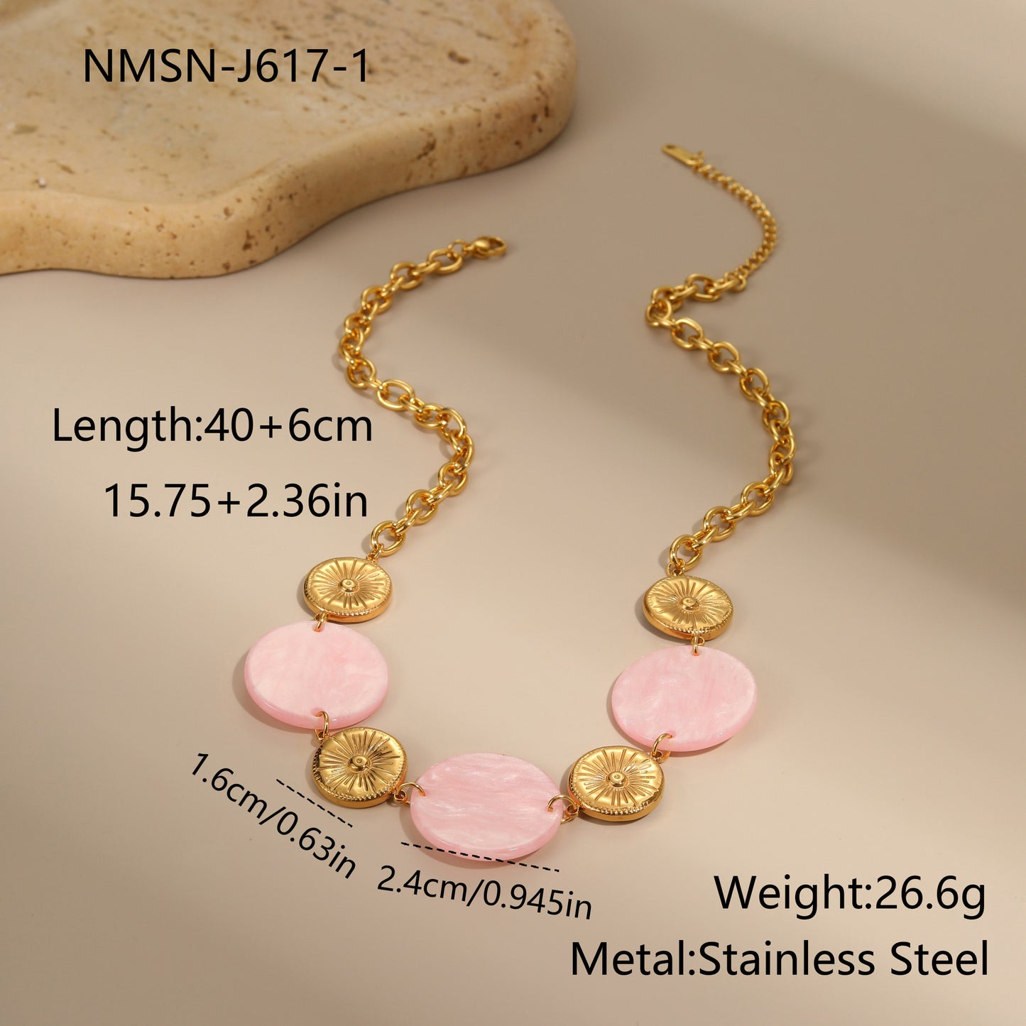 Collana da Donna Minimalista alla Moda con Ciondolo Rotondo a Disco in Acrilico in Acciaio Inossidabile con Finitura Galvanizzata