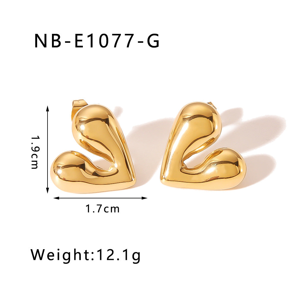 Minimalist Heart-Shaped Geometric Stainless Steel Earrings with 18K Gold Plating for Women