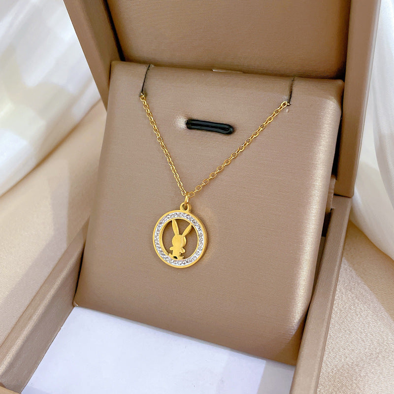 Minimalist Rabbit-Shaped Geometric Titanium Steel Necklace with Gold Plating for Women
