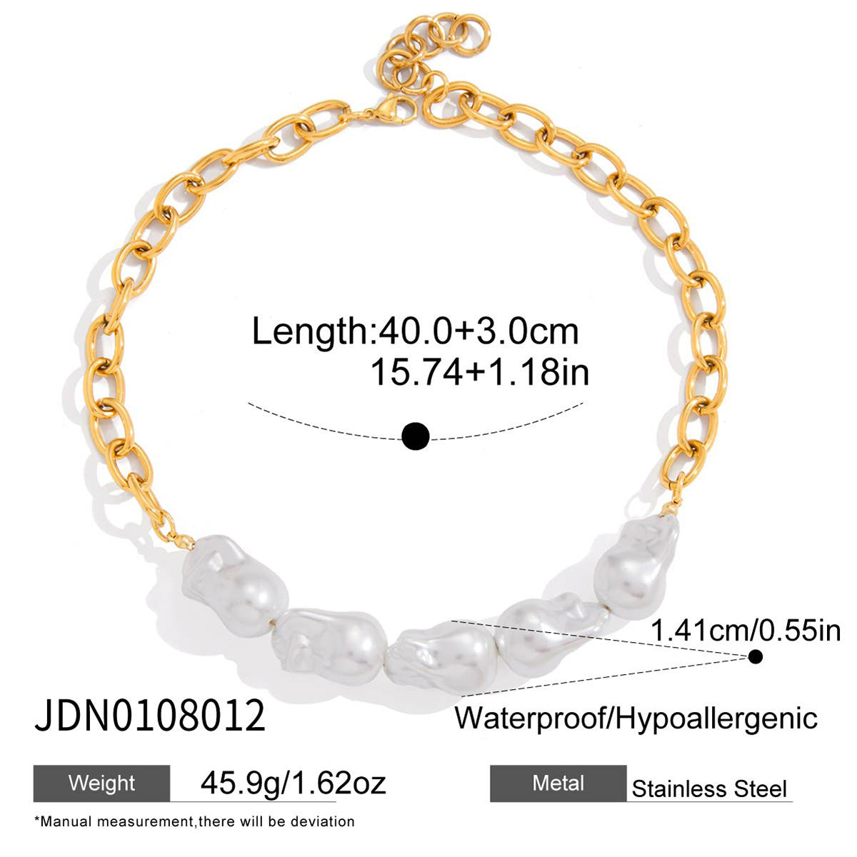 Collana Minimalista Geometrica da Donna in Acciaio al Titanio Placcato con Accento di Perla Barocca, Catena a Clavicola in Acciaio Inossidabile Ipoallergenico