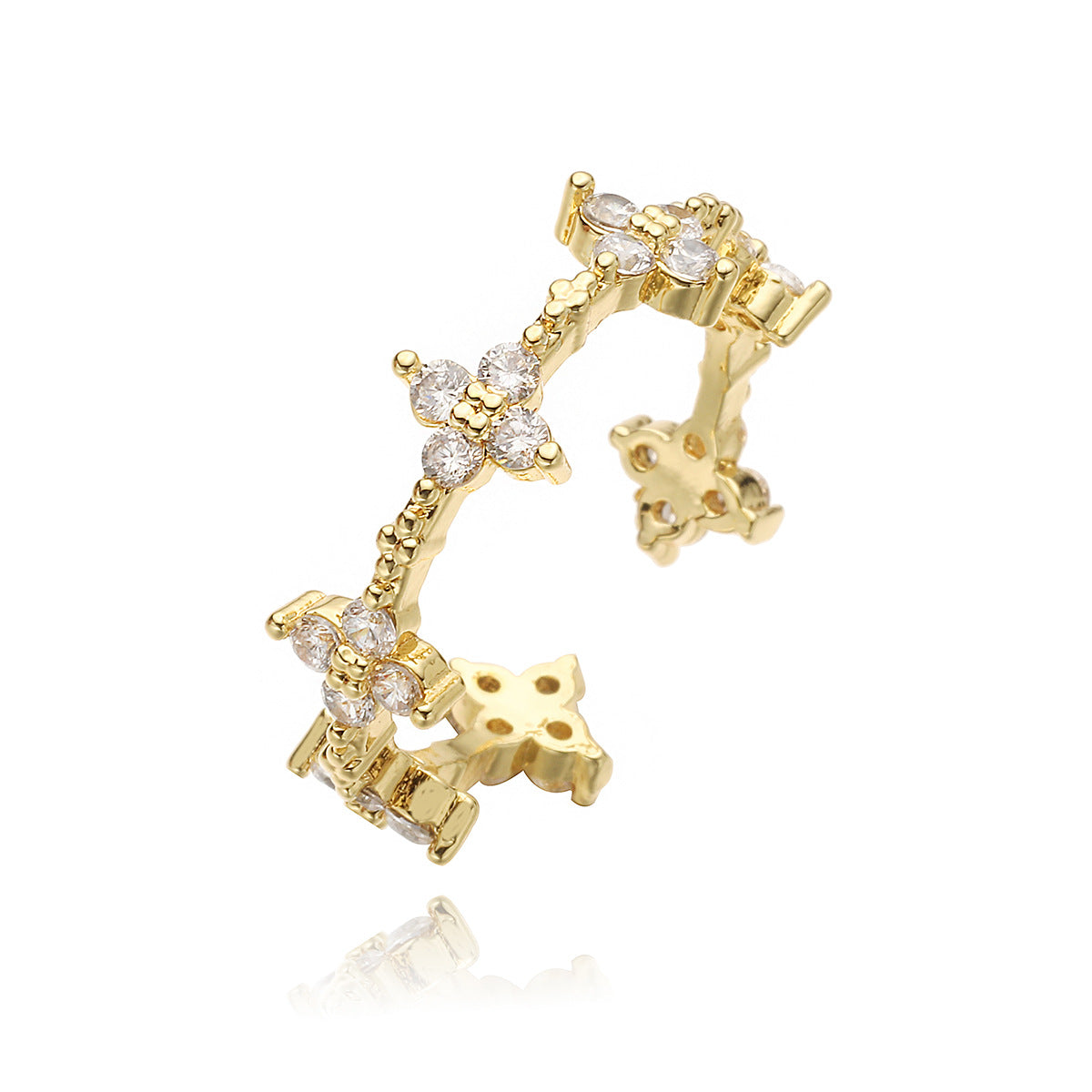 Minimalist 18K Gold Plated Brass Geometric Micro-inlay Cubic Zirconia Ring for Women