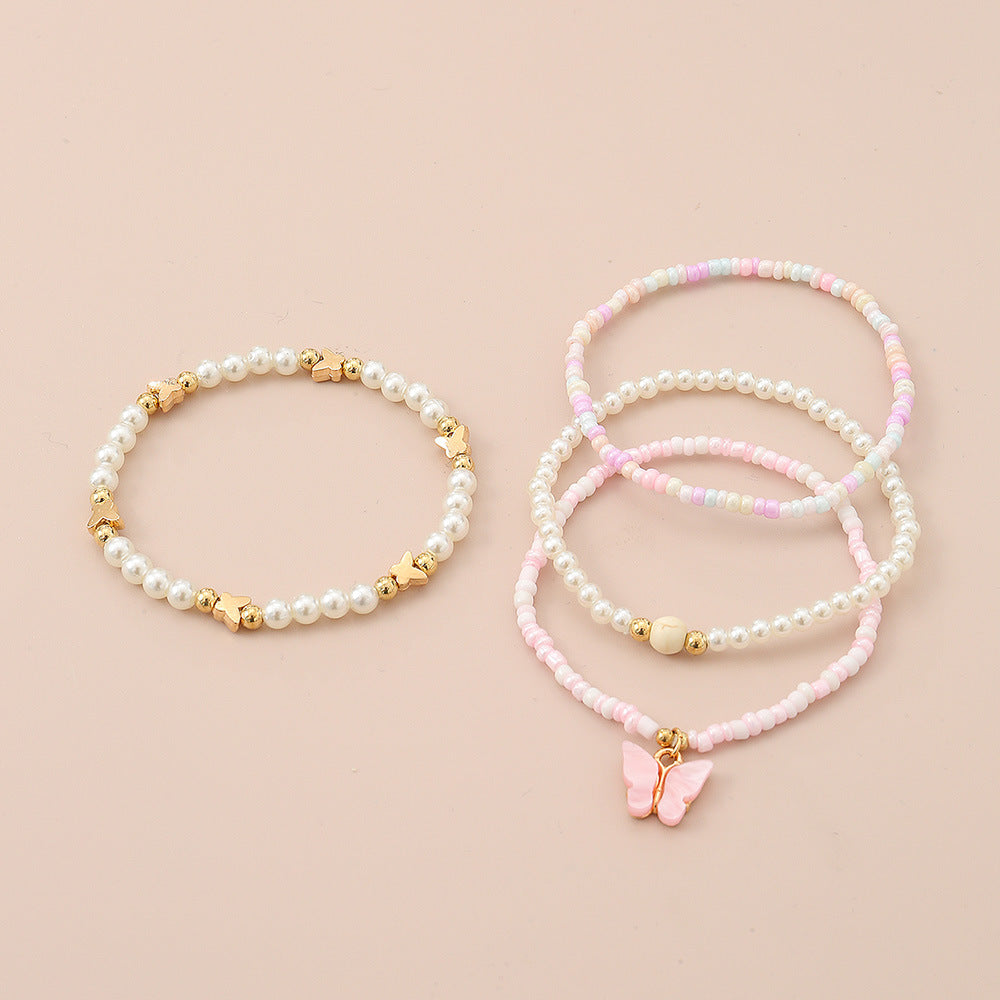 Tobillera de Perlas en Forma de Mariposa Minimalista para Niñas con Diseño Tejido a Mano y Acento de Estrella