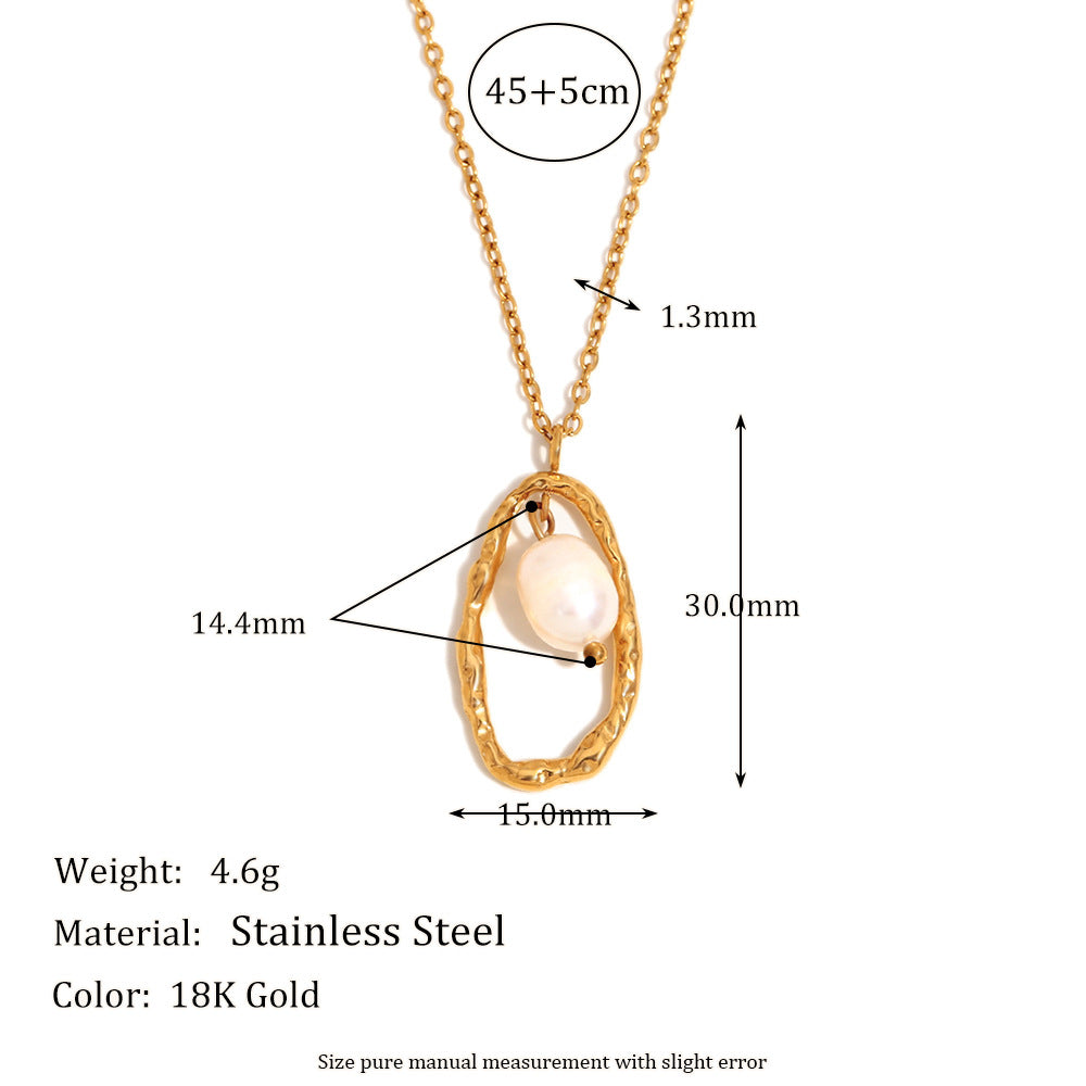 Vintage-Inspired Geometric Pendant Necklace for Women Stainless Steel with 18K Gold Plating and Pearl Accent