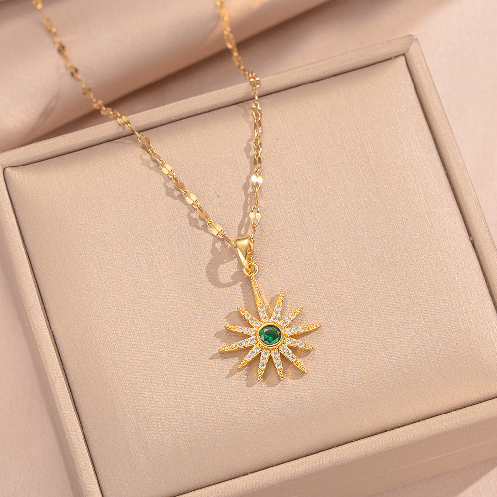 Collana con pendente a stella di lusso con intarsio di strass per donna, placcata oro rame, collana girocollo con catena labbra