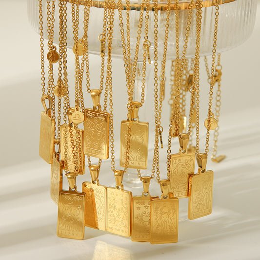 Collar con colgante de constelación del zodiaco estilo "Ins" para mujer en acero titanio con acabado chapado