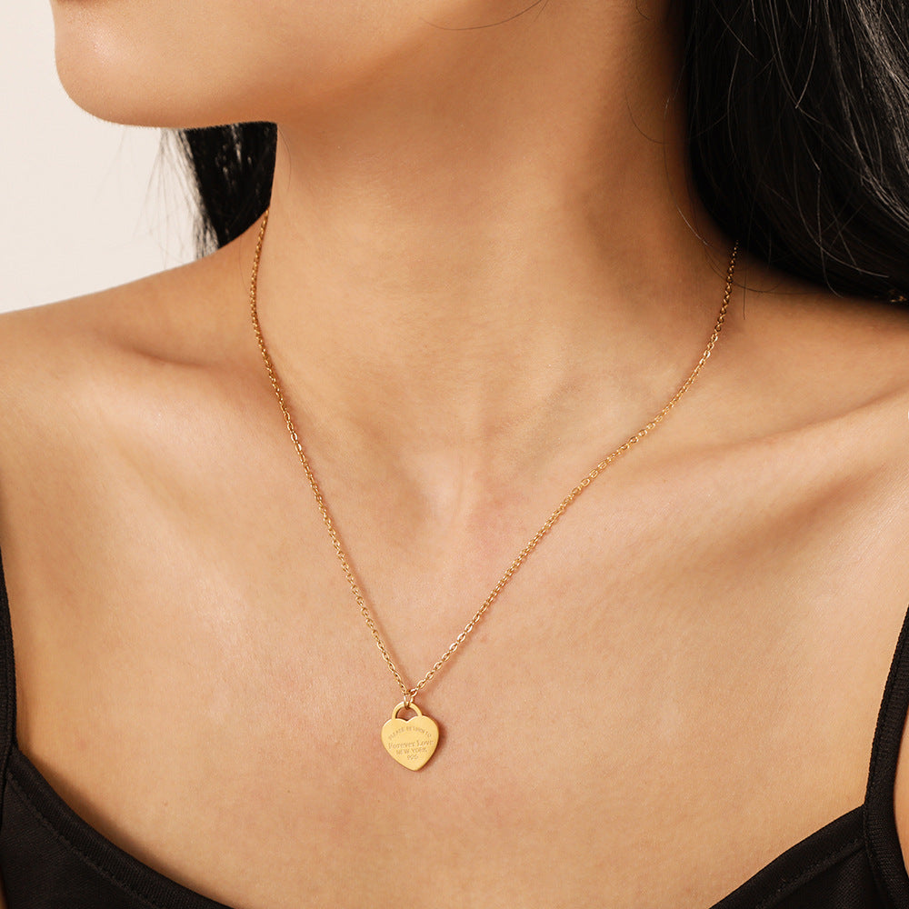 Sweet Heart Titanium Steel Plated Pendant Necklace with Curb Chain for Women
