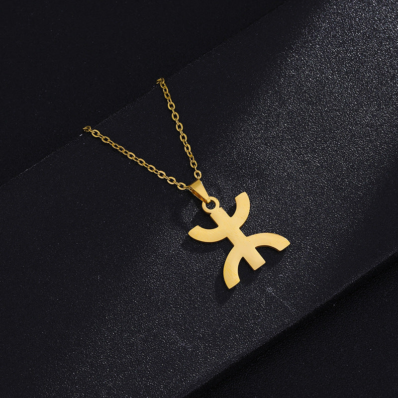 Collar con dije tribal bereber geométrico en acero inoxidable con acabado chapado para mujeres y hombres, cadena étnica minimalista para llevar en capas