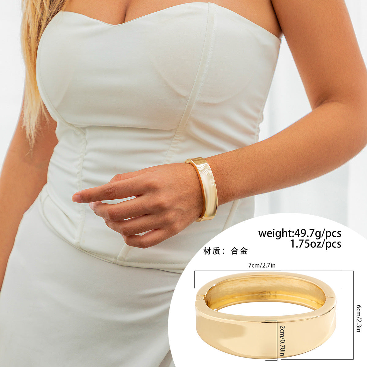 Brazalete Abierto Asimétrico Audaz Brillante para Mujer, Joyería de Aleación Chapada