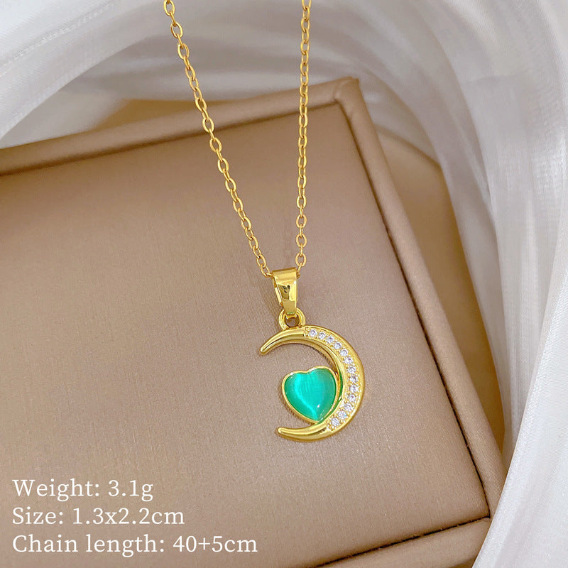 Sweet Minimalist Animal Shape Micro-Inlaid Cubic Zirconia Brass Pendant Titanium Steel Necklace for Unisex