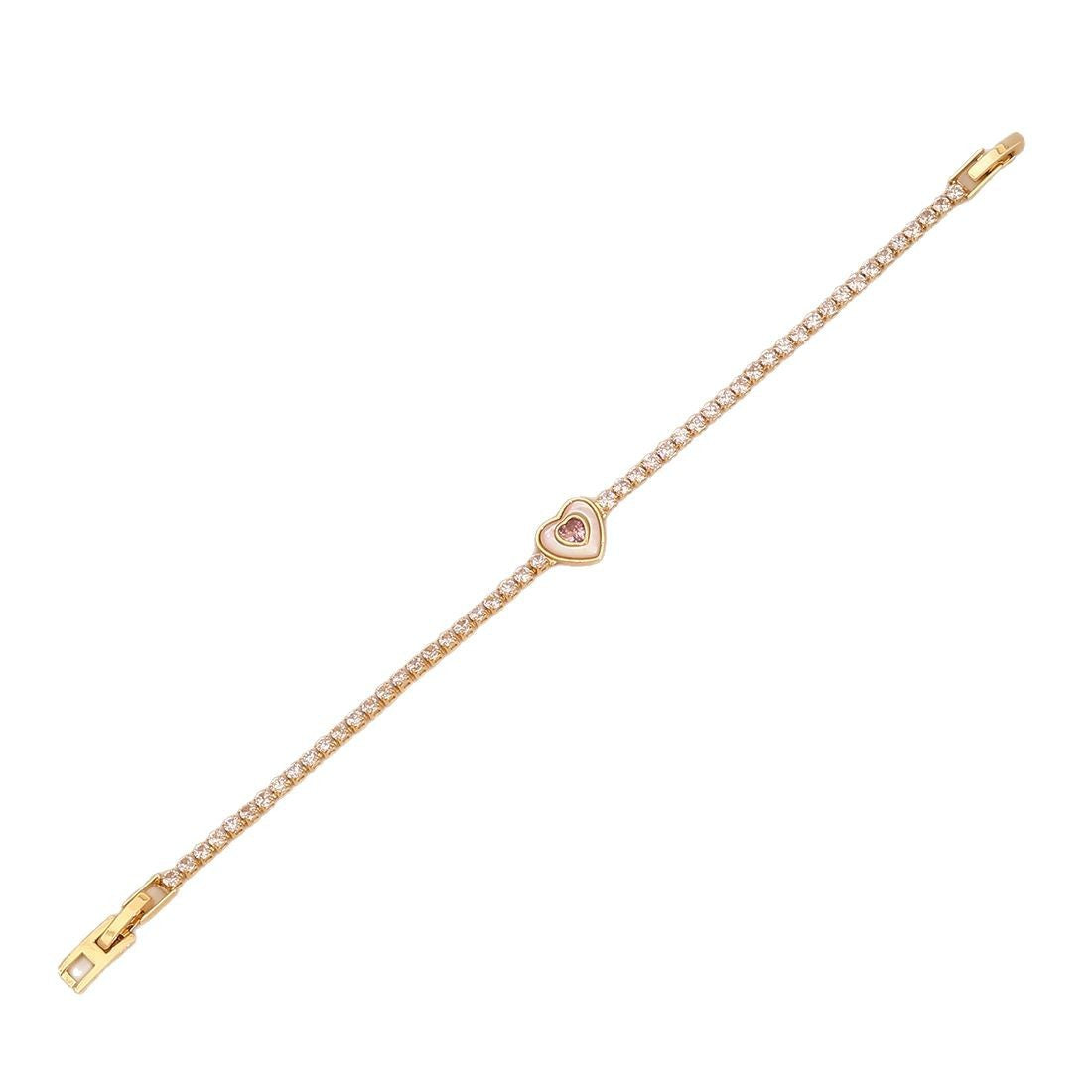 Fashionable Heart-Shaped Plated Copper Bracelet with Zircon Accents for Women