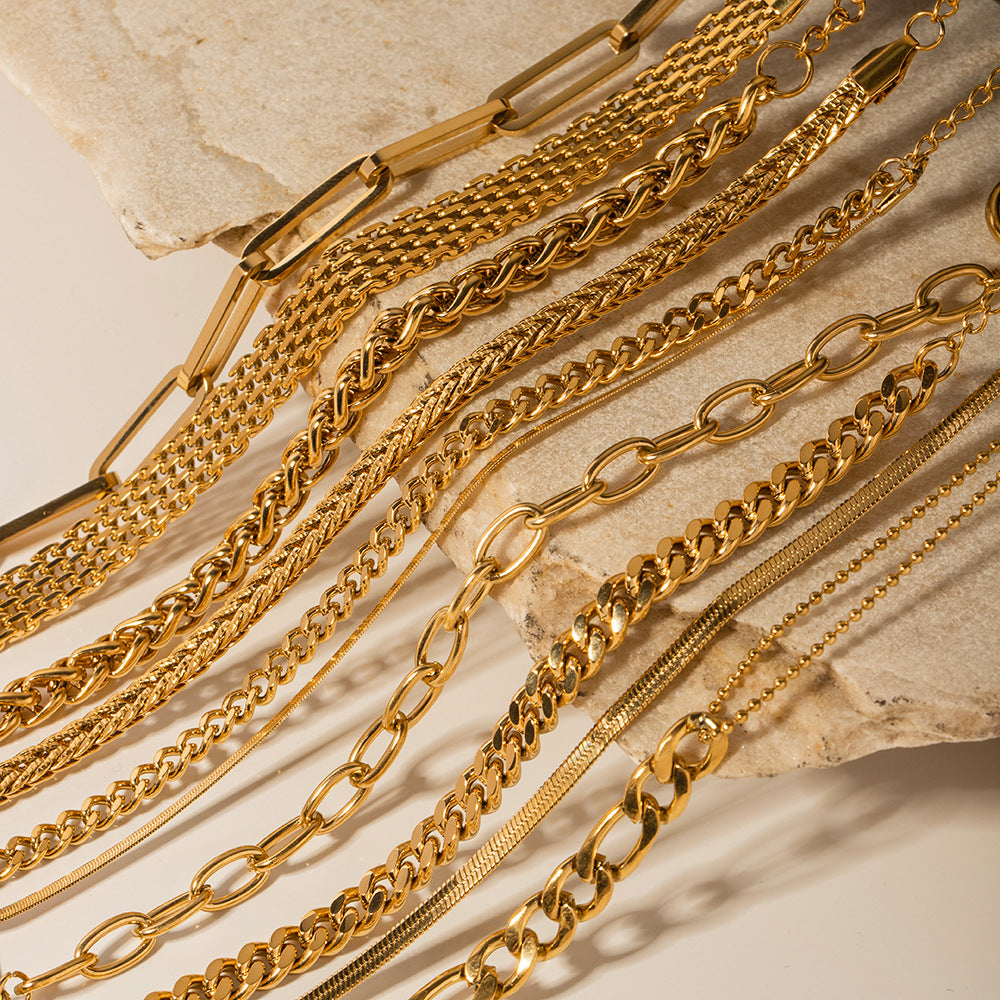 Vintage Geometric Plated Stainless Steel Cuban Link Chain Bracelet for Women