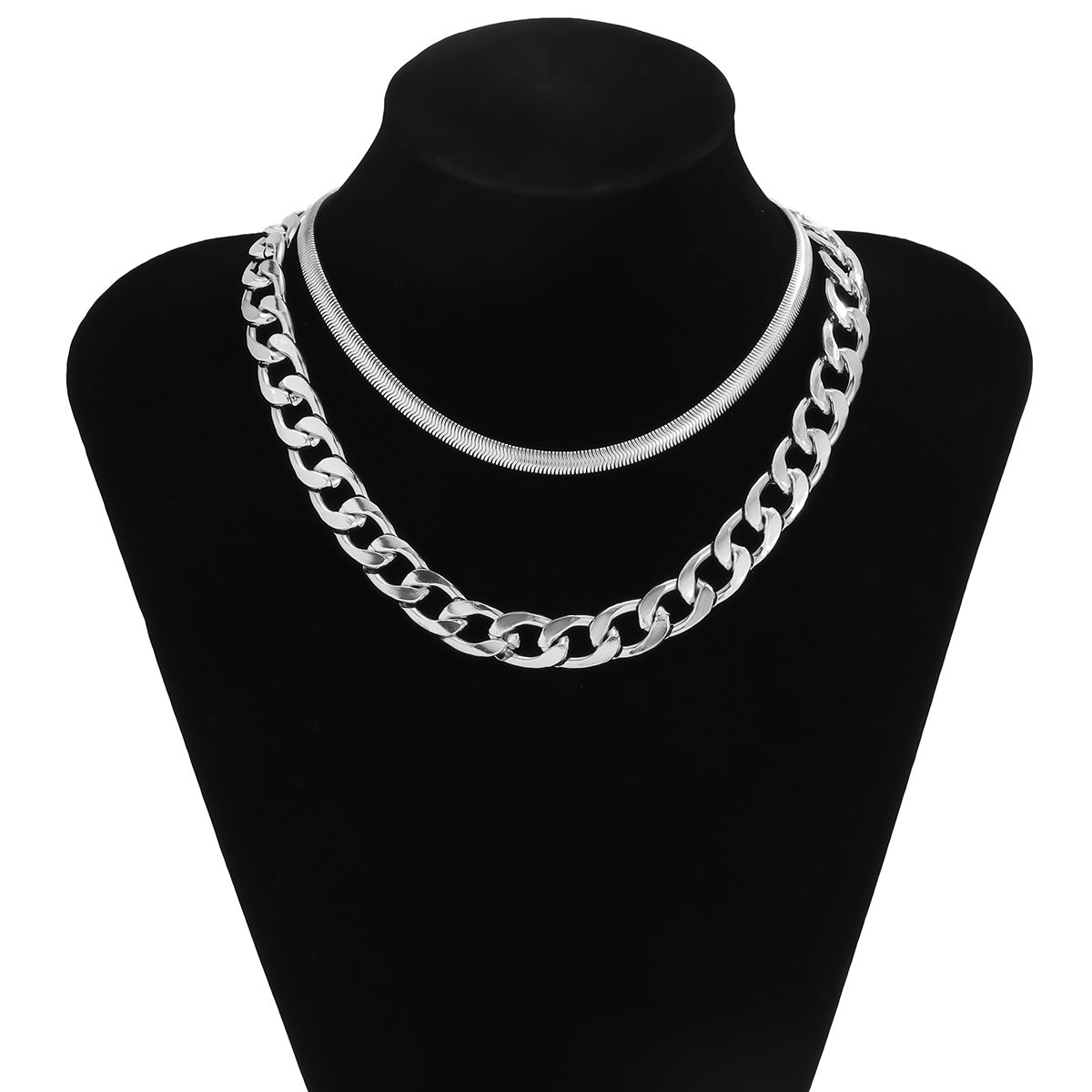 Set Collana con Ciondolo Geometrico Stile Punk con Catena a Serpente in Metallo Elettroplaccato da Donna