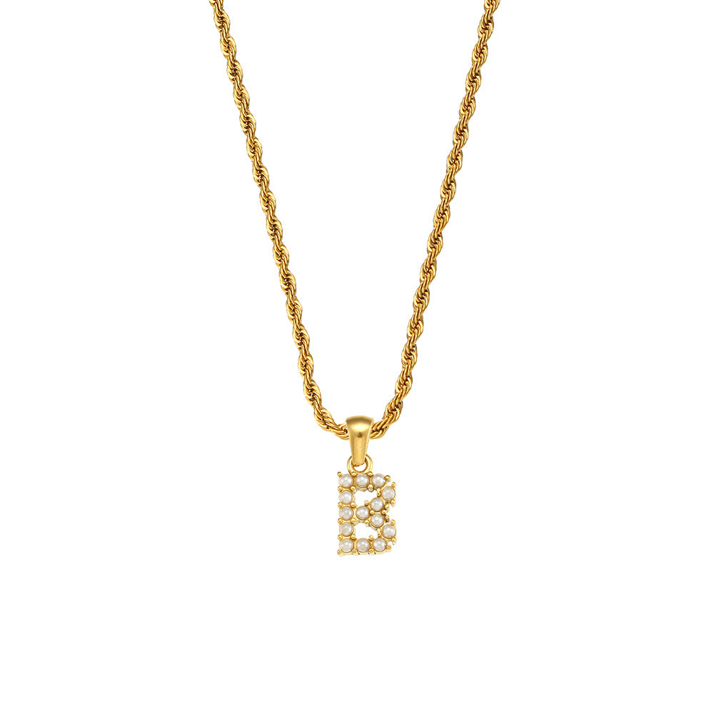 Fashionable Minimalist Letter Pendant Necklace for Women Stainless Steel Twisted Chain with 18K Gold Plating