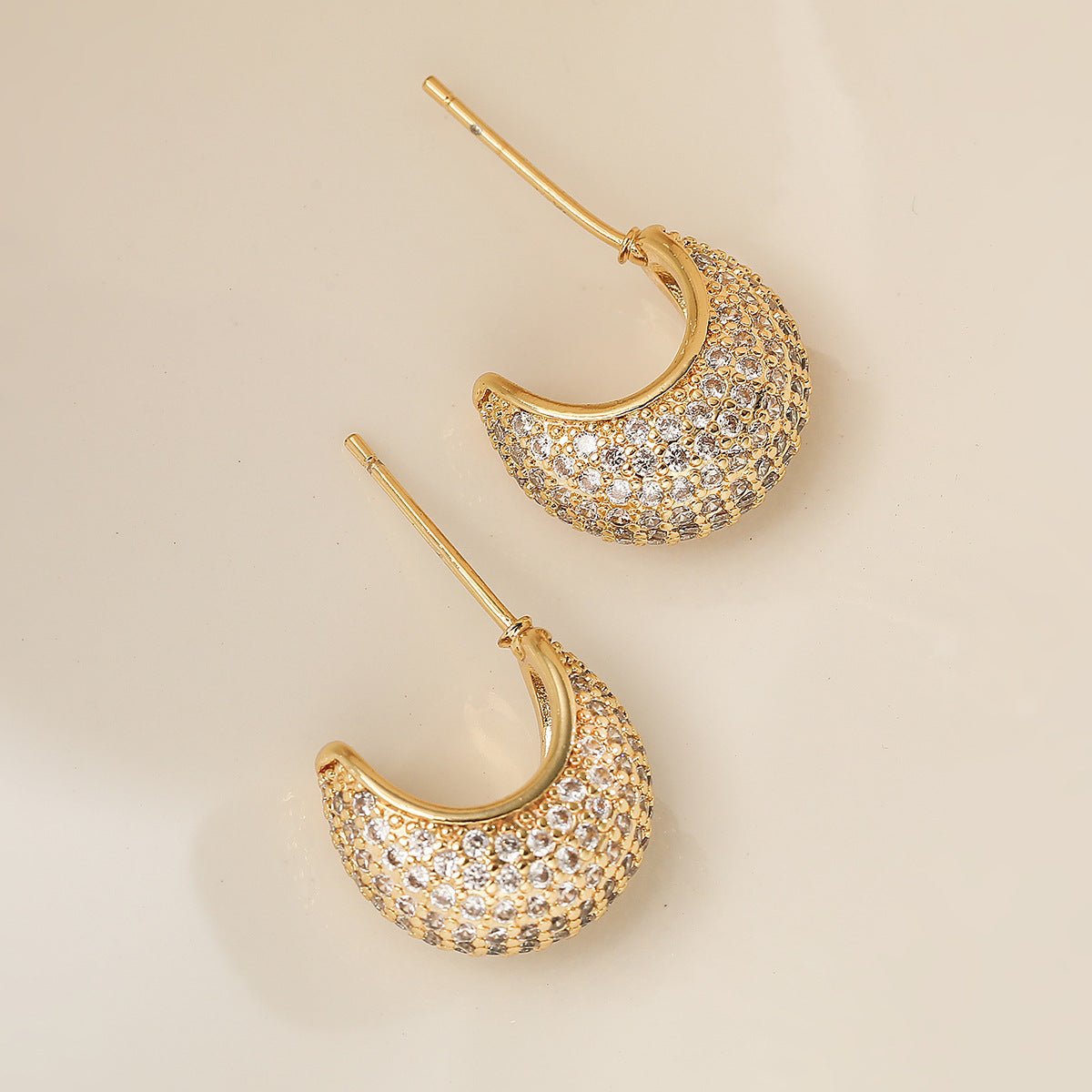 Minimalist Luxury Geometric Gold Plated Brass Cubic Zirconia Inlay Earrings for Women