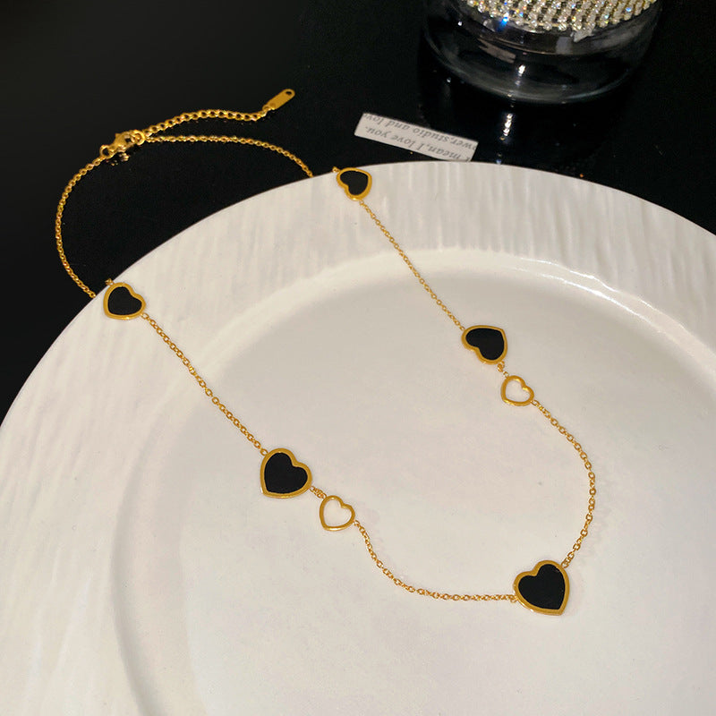 Minimalist Geometric Black Heart Titanium Steel Plated Necklace for Women