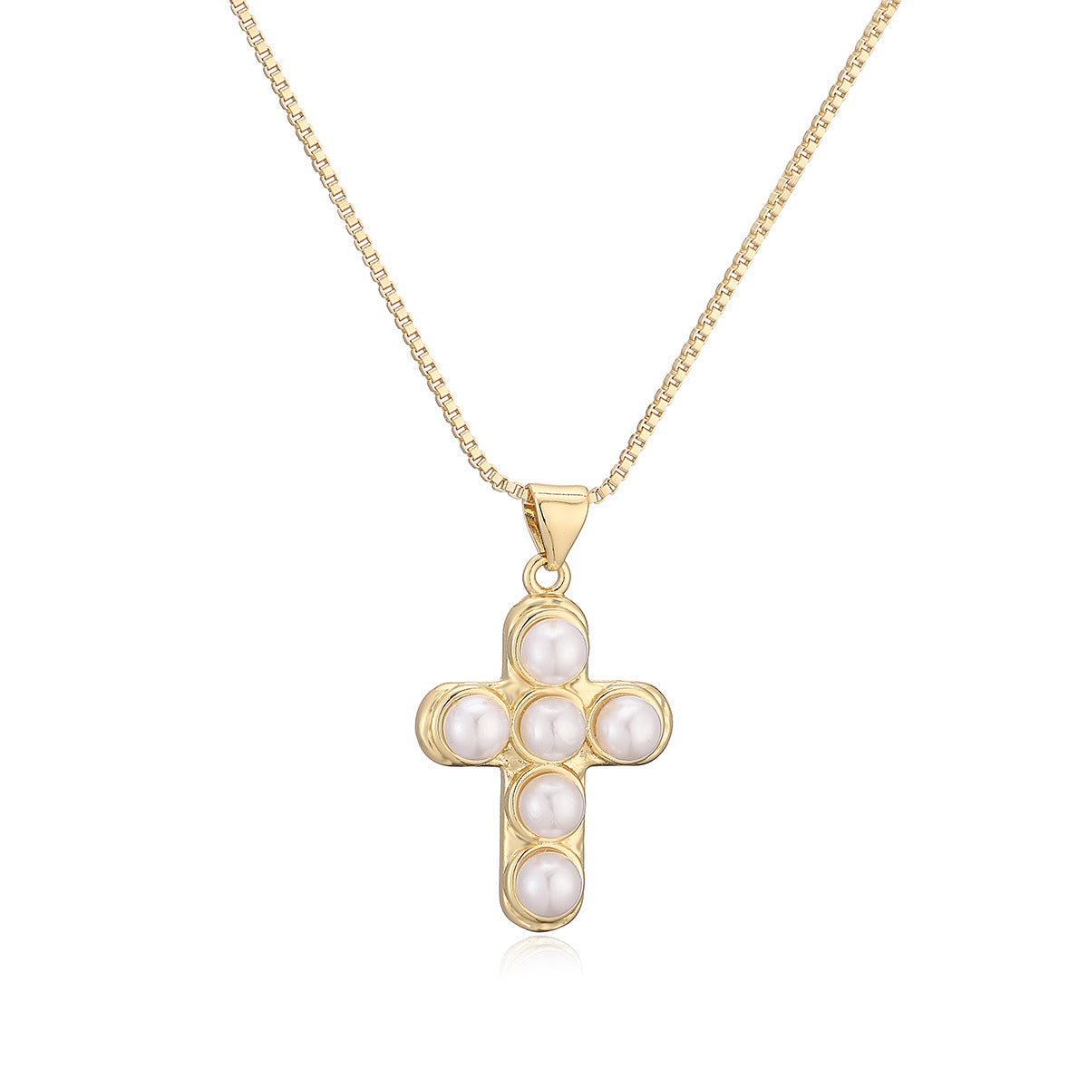 Minimalist 18K Gold Plated Brass Cross Pearl Pendant Necklace for Women