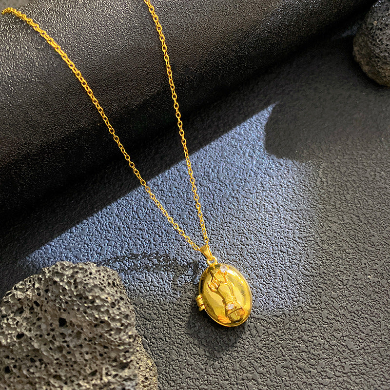Vintage Micro-Paved Cubic Zirconia Crown Heart Star Geometric Brass Pendant Titanium Steel Box Chain Necklace for Unisex