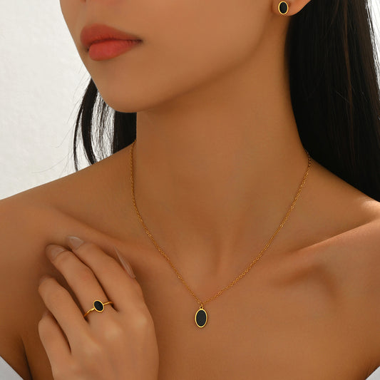 Geometric Style Copper Pendant Necklace Set with Earrings and Bracelet for Women Featuring Micro-Pave Setting and Round Design