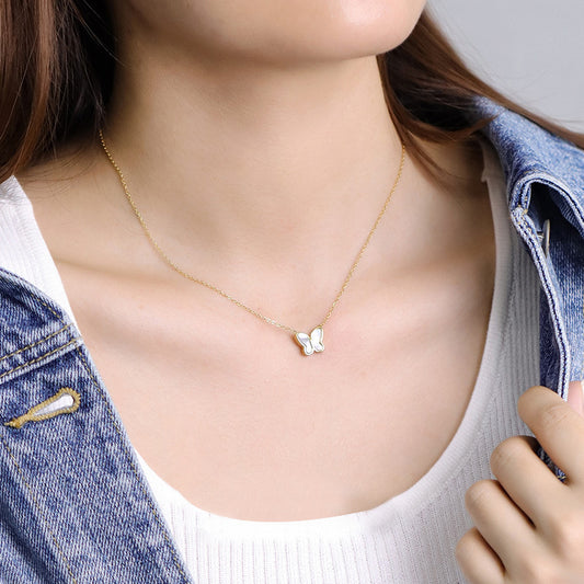 Vintage Butterfly Pendant Necklace for Women Made of Titanium Steel with Plated Finish, Irregular Shape Locket Chain