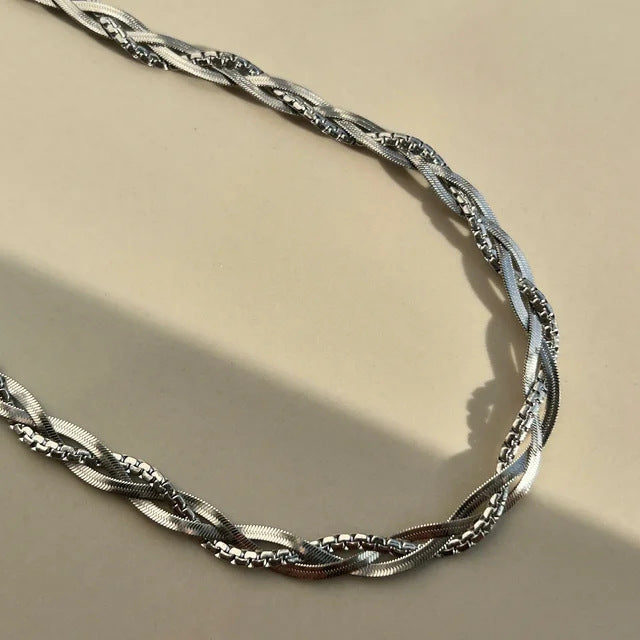 Collana girocollo da donna con catena a serpente in acciaio al titanio a forma di U, stile francese vintage, placcata oro