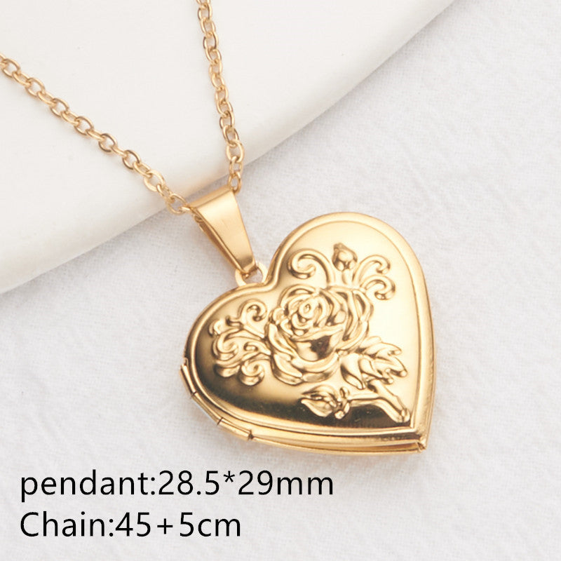 Collana con Pendente Minimalista a Cuore in Acciaio Inossidabile, Design con Cornice Portafoto Apribile e Finitura Galvanizzata