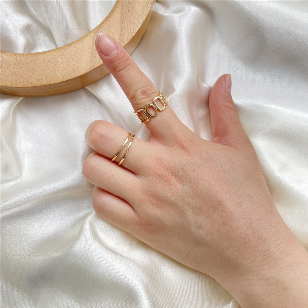 Minimalist Sweet Geometric Round Plated Alloy Ring for Women