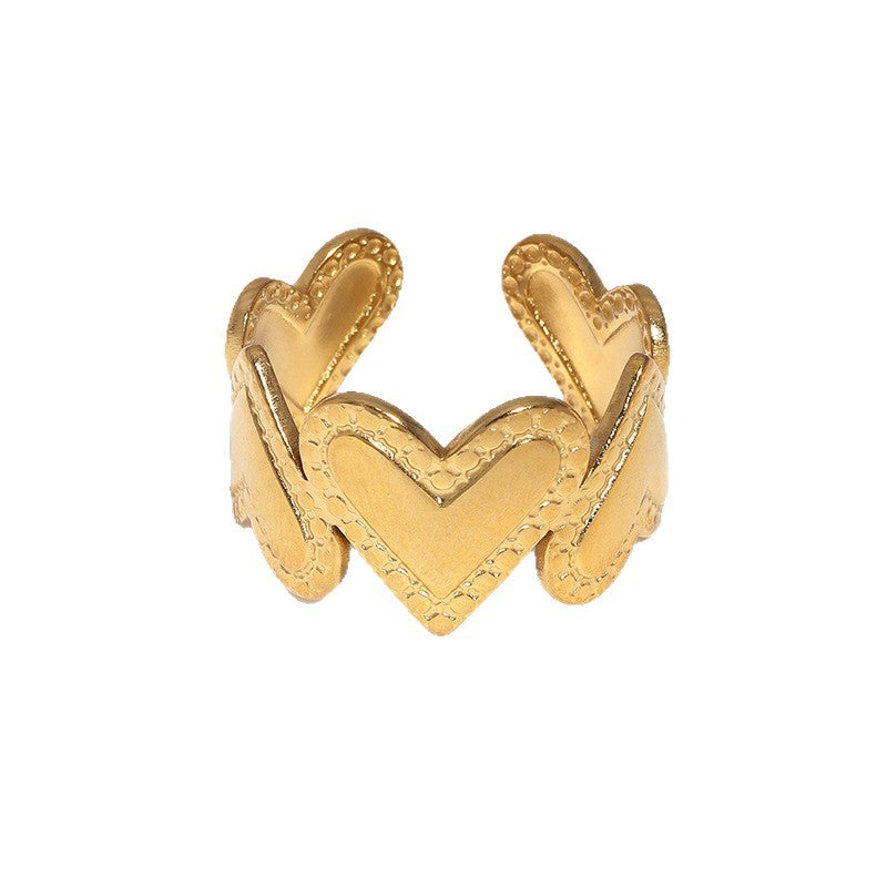 Minimalist Sweet Heart Shaped Plated Stainless Steel Open Ring for Women
