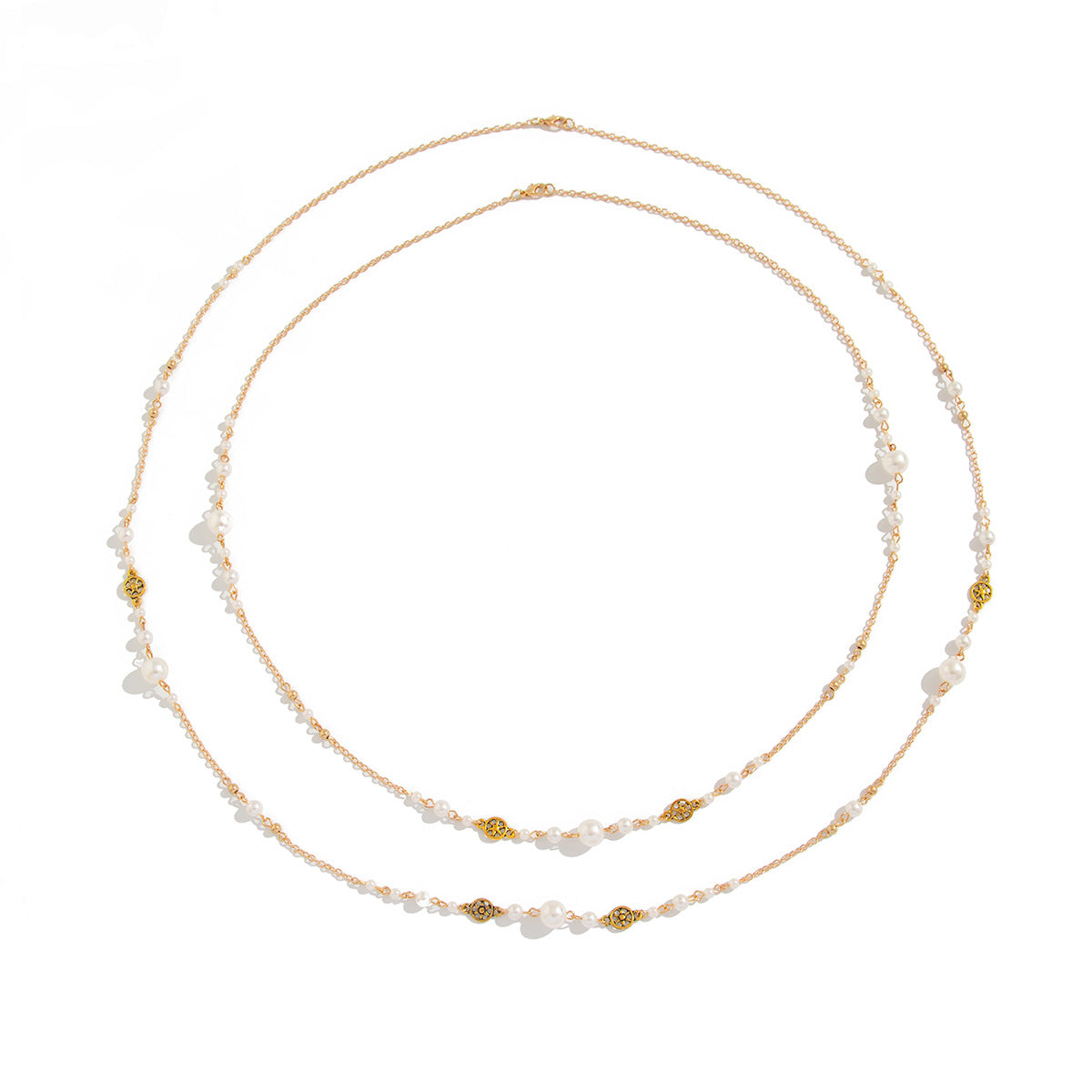 Vintage Star-Shaped Layered Long Necklace for Women with Imitation Pearls and Rhinestone Pendant on Snake Chain