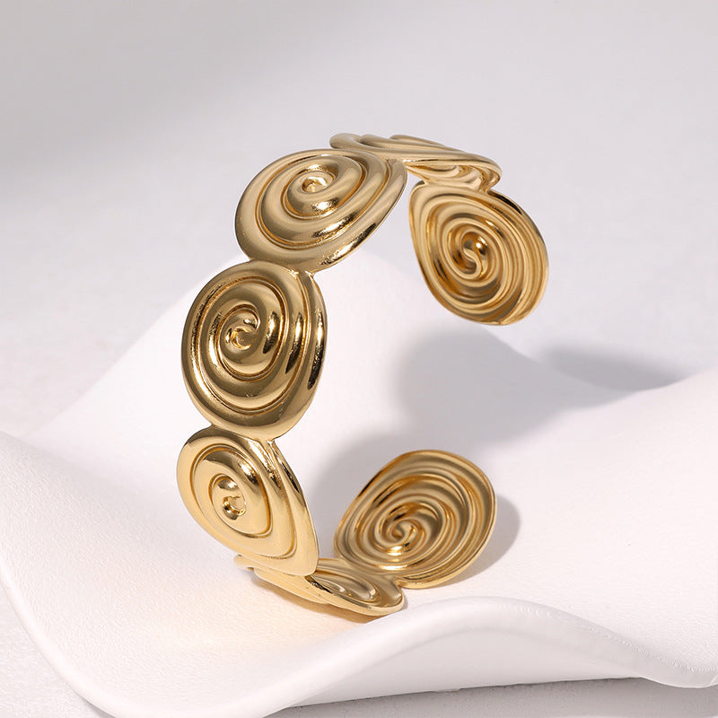 Minimalist Geometric Stainless Steel Open Bangle Bracelet with 18K Gold Plating for Women, Hypoallergenic Titanium Steel Jewelry