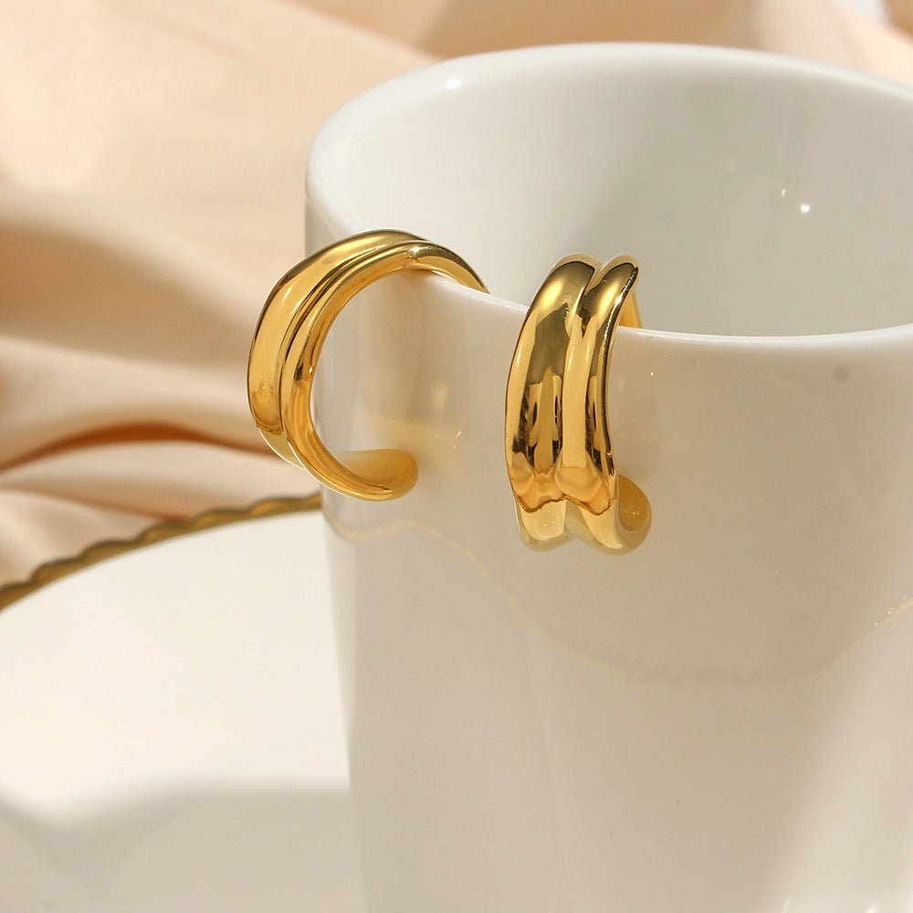 Minimalist Geometric Stainless Steel 18K Gold Plated Irregular Curved Hoop Earrings for Women