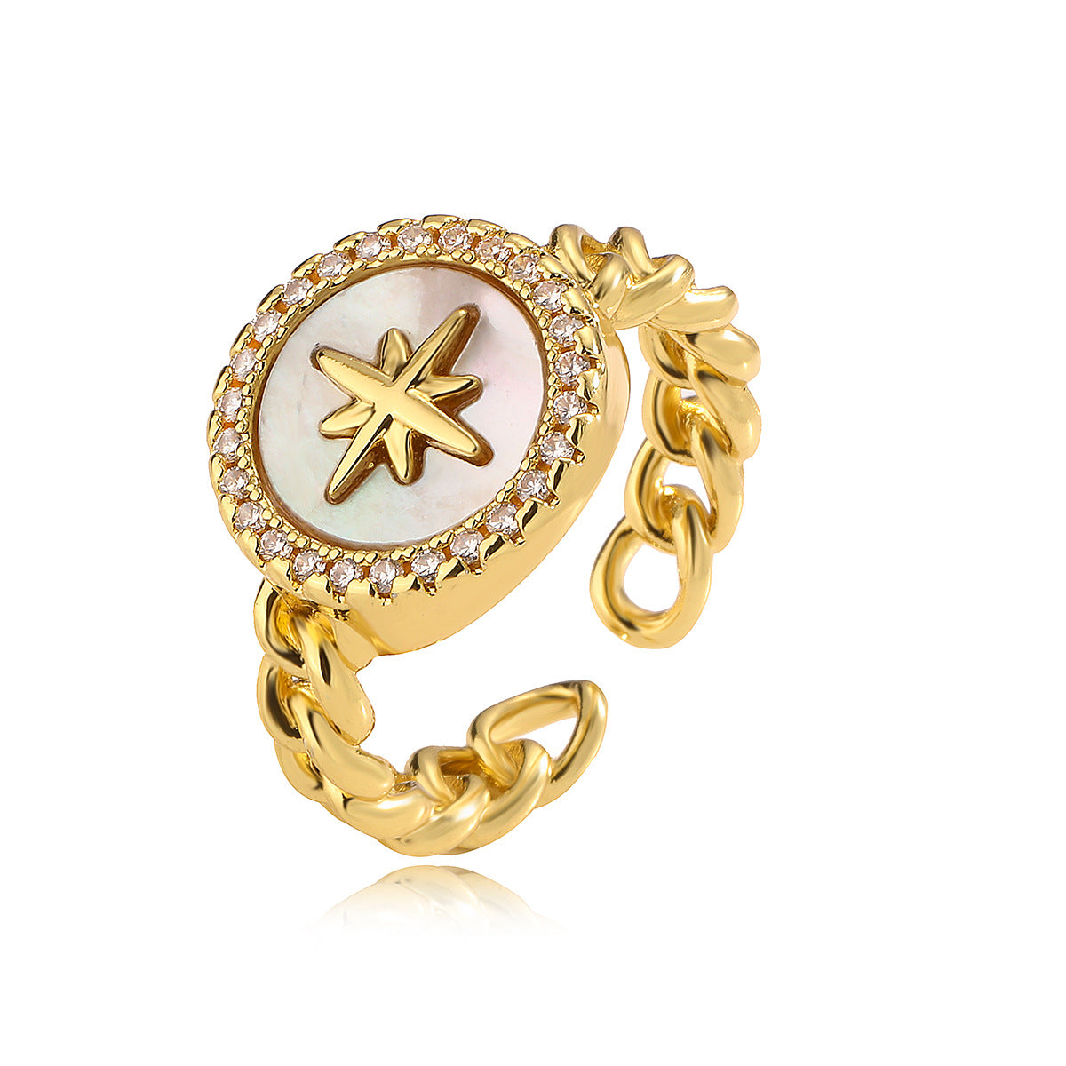 Anello geometrico irregolare minimalista da donna in rame con zirconi micro-pavé e perle