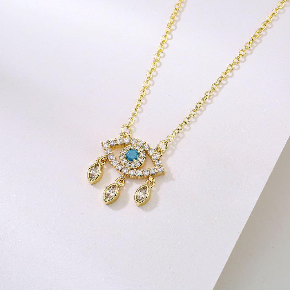 Minimalist Geometric Tear-Shaped Pendant Necklace in Copper with 18K Gold Plating and Zircon Accents